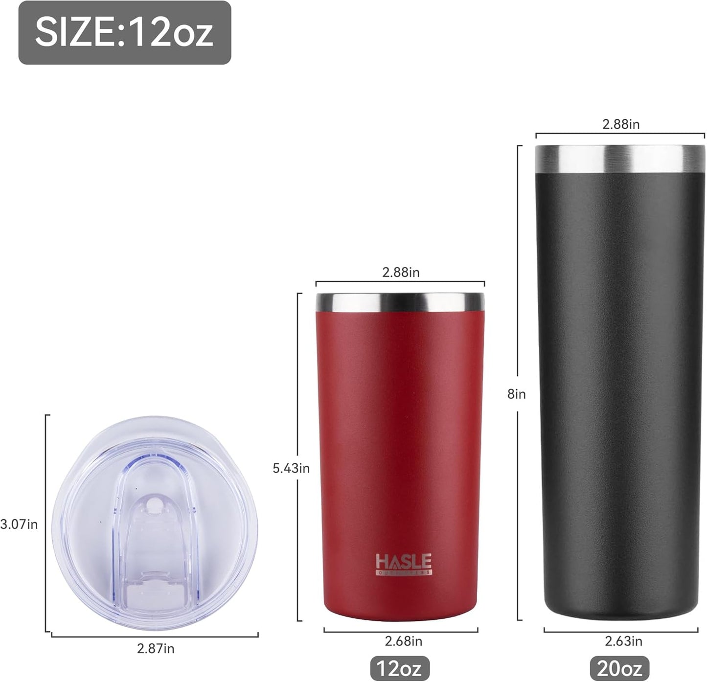 HASLE OUTFITTERS 12 oz Skinny Tumbler, Stainless Steel Insulated Slim Tumbler set bulk with Lid, Reusable Double Wall Travel Coffee Mug, Durable Powder Coated Travel Water Cup(Red,6)