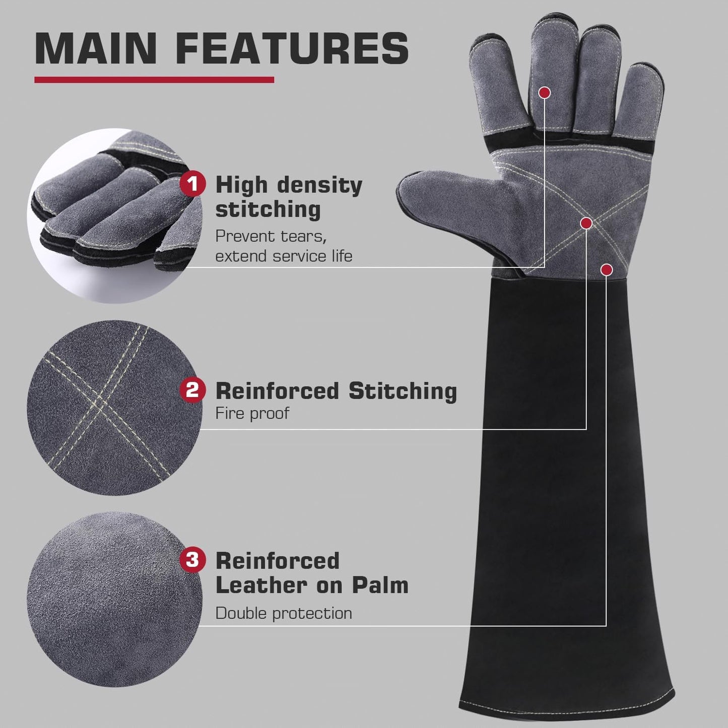 ARCCAPTAIN 24 inches Leather Welding Gloves - Bite Proof Animal Handling, Heat/Fire Resistant for Reptile, Dog, Falcon, Stick, Mig, Forge, Grill, Fireplace