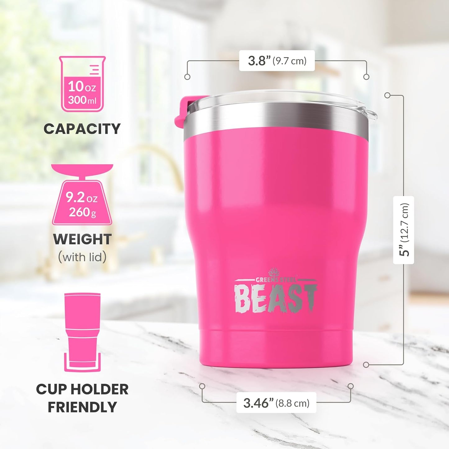 Beast 10 oz Tumbler Stainless Steel Vacuum Insulated Coffee Ice Cup Double Wall Travel Flask (Cupcake Pink)