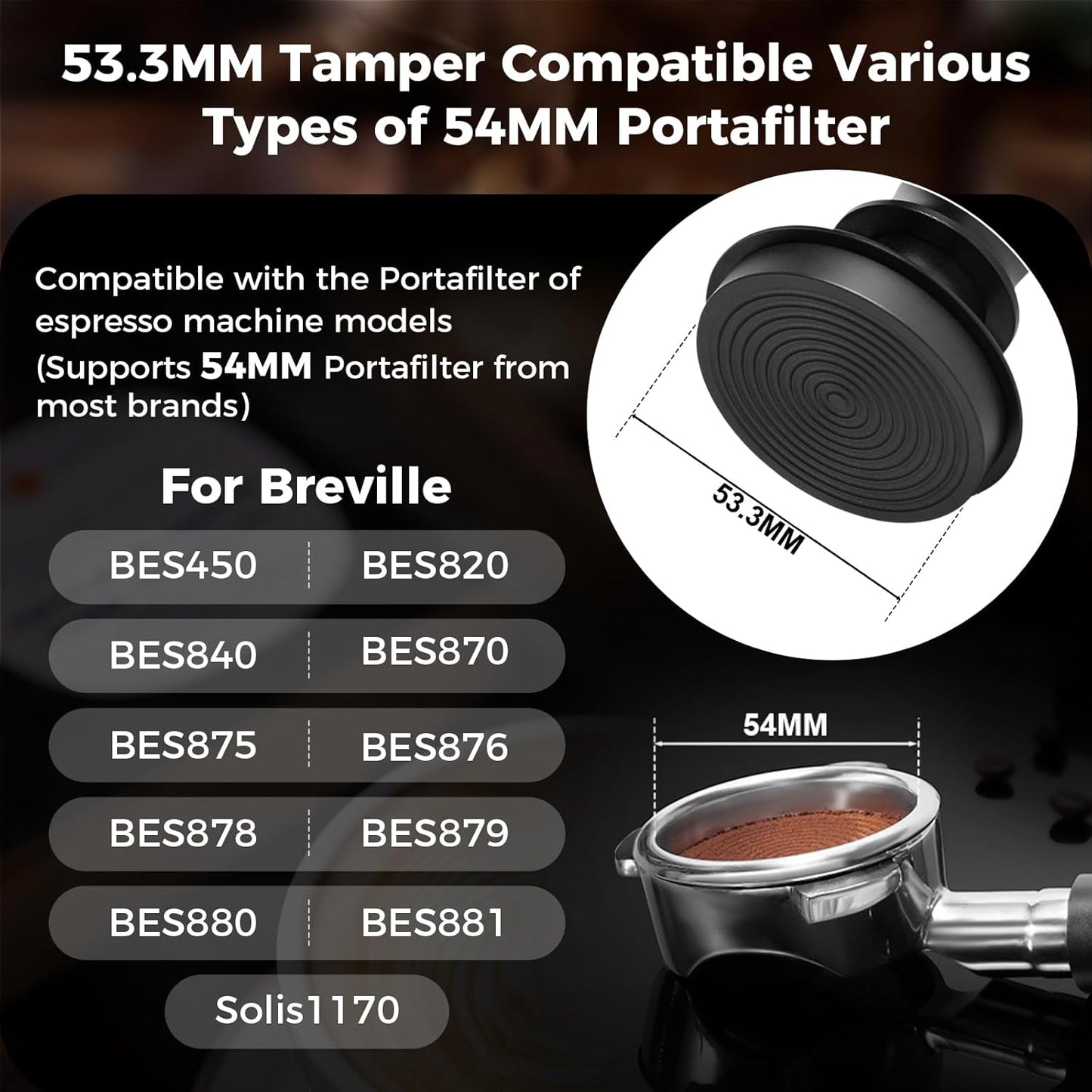 IKAPE 53.3mm Espresso Tamper, Spring-loaded Calibrated Tamper with Titanium Ripple Plating Base, Compatible with 54mm Breville Espresso Bottomless Portafilter