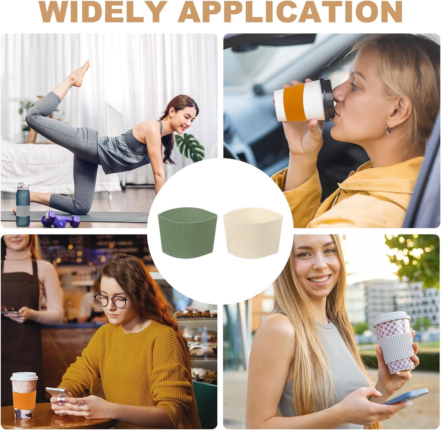 uxcell 6Pack Coffee Cup Sleeves, Reusable Silicone Heat Resistant Cup Protective Sleeve Nonslip Mug Protector Cover for Home Travel Coffee Mug Glasses Water Bottle Boots, Green/White