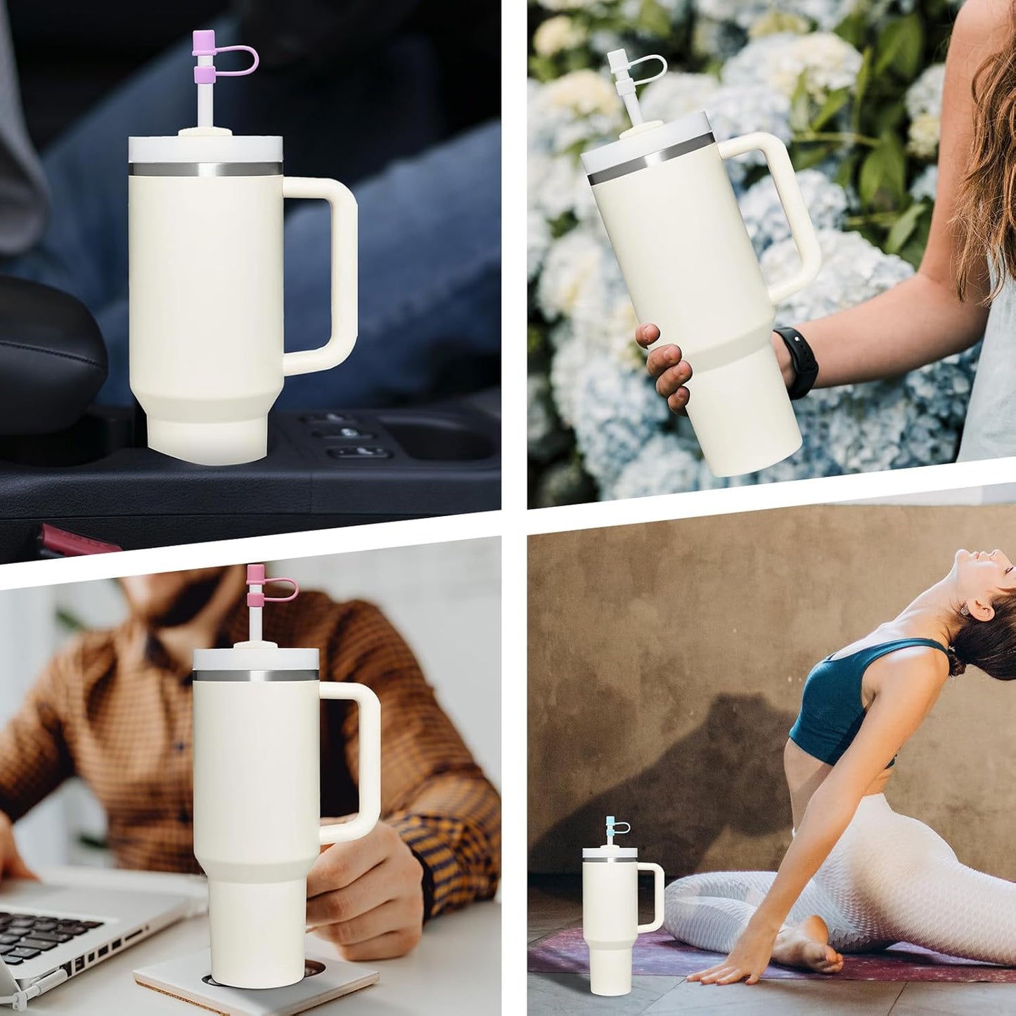 0.4inch Reuseable Straw Covers for Stanley Tumblers (Basics-White, 10 Pieces) (10pcs-Basics-LightPink)