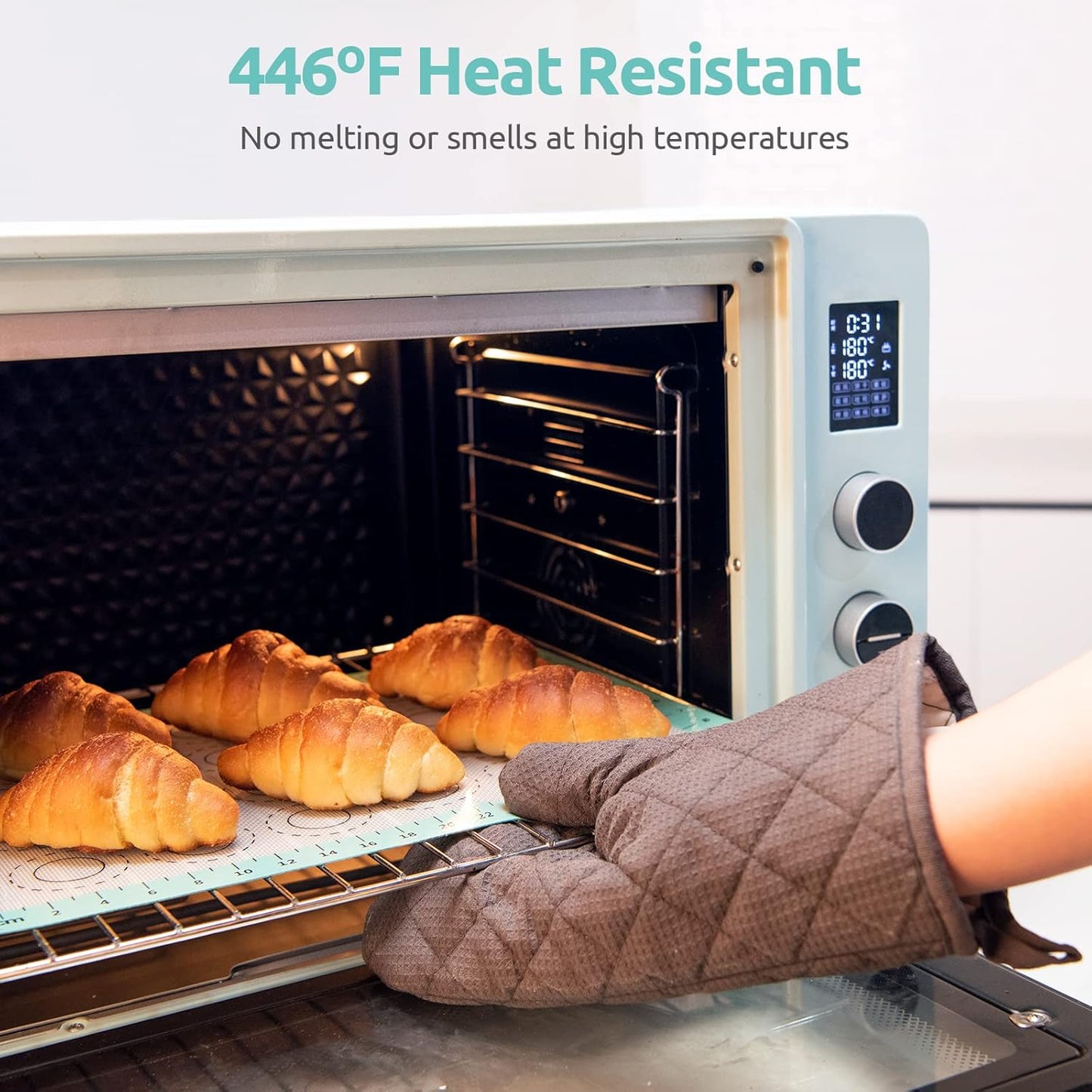 U-Taste 446ºF Heat Resistant Macaron Silicone Baking Mat, Non Stick Reusable Cookies Pastry Sheet Liner with Edge Enhancement Circle Measurement (Half/Jelly Roll/Quarter Sheets Size, Aqua Sky)