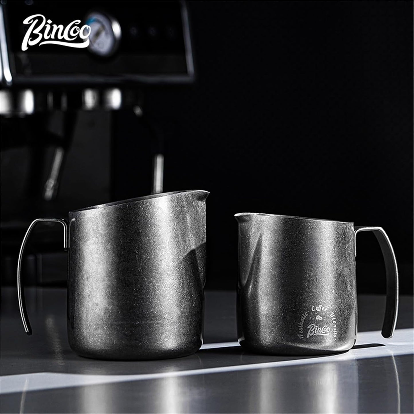 Bincoo Milk Frother Pitcher 750ml (25oz) - Stainless Steel Barista Milk Frothing Cup with Ice Crystals Design - Professional Espresso & Cappuccino Accessories for Coffee Machine,Latte Art