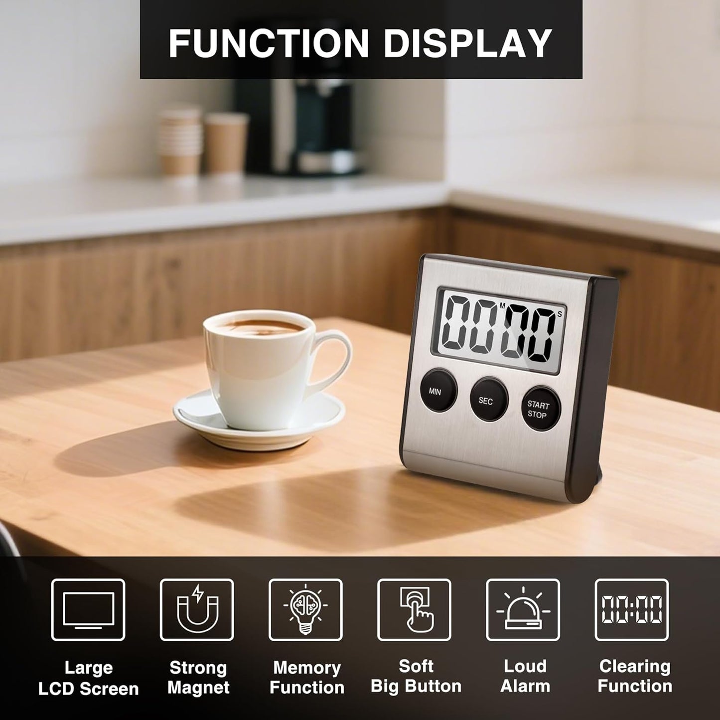 Digital Kitchen Timers for Cooking Strong Magnetic Stainless Steel Countdown Timer for Baking Exercise Office Classroom-2PACK