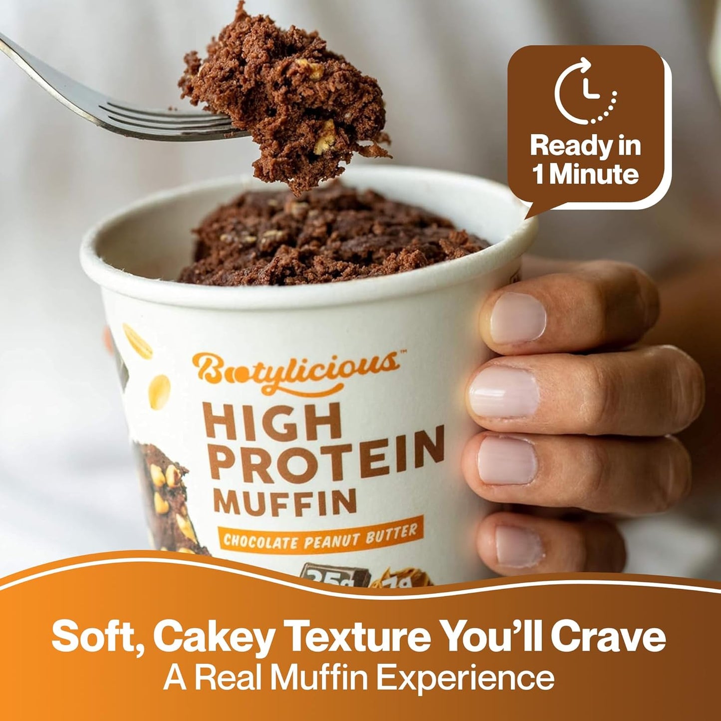 Bootylicious | High-Protein Muffin | 25g Protein, 7g Net Carbs, 2.32-2.75oz Cup, 12-Pack (Chocolate Peanut Butter)