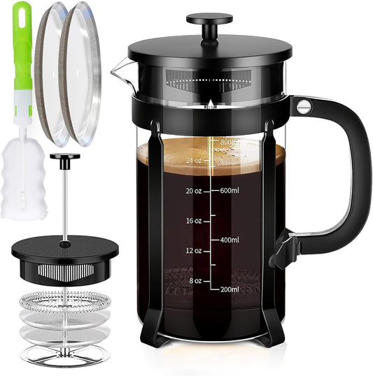 French Press Coffee Maker 304 Stainless Steel Coffee Press,with 4 Filters System, Heat Resistant Thickness Borosilicate French Press Glass, BPA-Free Brewed Tea Pot Coffee Plunger(Copper 12oz)