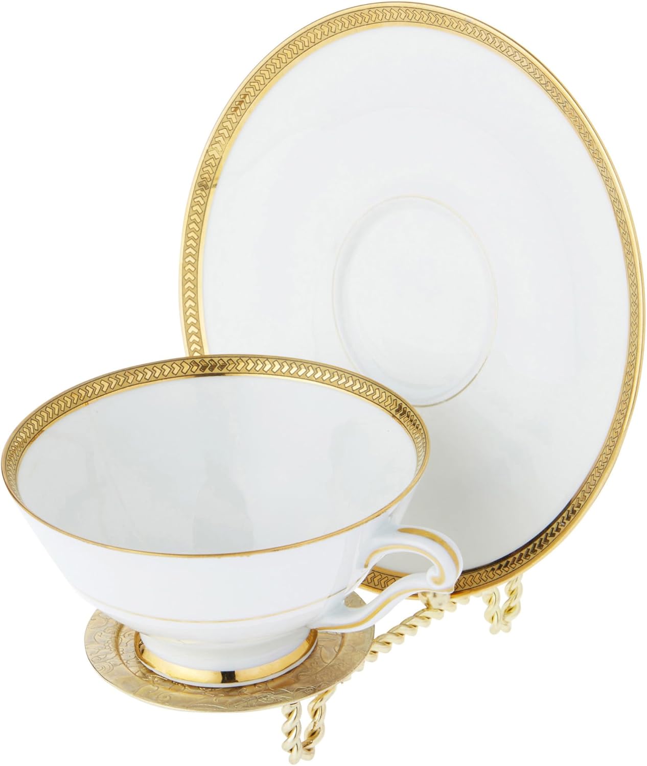 Bard's Ornate Twisted Shiny Gold-toned Cup and Saucer Stand, 3" H x 2.75" W x 4" D, Pack of 3
