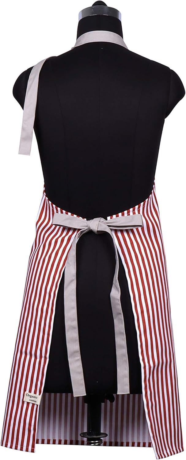 AMOUR INFINI Cotton Aprons for Women with Pockets Adjustable Strap and Waist Ties Washable Printed Aprons for Baking, Cooking, Gardening (27.5 x 33 Inches - Rust)