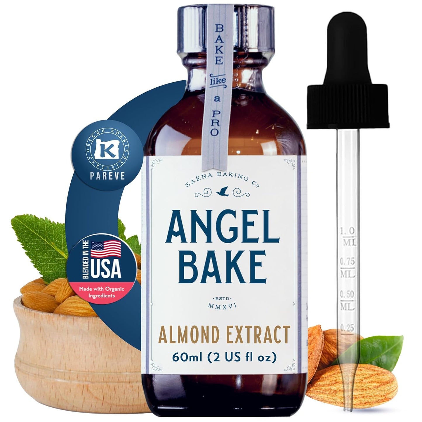 Pure Almond Extract for Baking & Mixology - Culinary Almond Essence and Flavoring - Kosher, Keto Friendly, Vegan, Gluten-Free for Desserts, Beverages & Recipes (2 Oz Extract with Latex-Free Dropper)