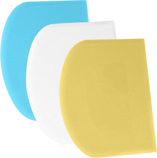 SURDOCA Dough Scraper Bench Scraper - 3P 4.7x3.7" Plastic Flexible Bowl Scraper, Sharp Edge & Angles Cake Scraper. Non-Slip Bakeware Decorating Tools Sculpting & Modeling Tools - Yellow+White+Blue