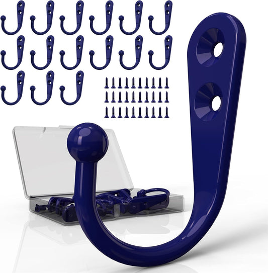 15-Pack Coat Hooks with 30 Screws | Heavy Duty Wall Mounted for Robe, Backpack & Keys | Entryway, Bathroom, Bedroom Hanging Hardware (Purple)