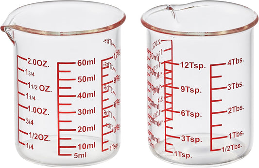 High Borosilicate Glass Measuring Cup-V-Shaped Spout，Glass Measuring Beaker for Kitchen or Restaurant, Easy to Read, 60 ML (2 Oz)-Pack of 2