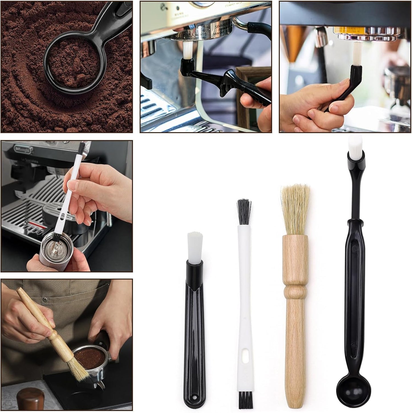 4 PCS Coffee Machine Brush Cleaner Nylon Espresso Grinders Dusting Professional Barista Multifunction Cleaning Tools Accessories