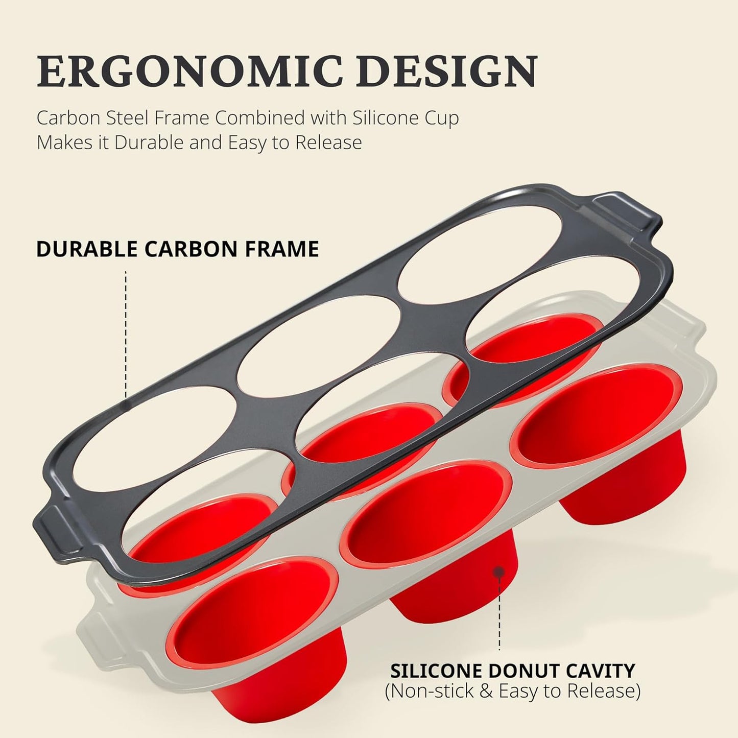 BRONYPRO Jumbo Silicone Muffin Pan with Metal Frame, 3.5" Large Muffin Tins, Non-Toxic Food Grade Silicone, Non-Stick for Egg Bites & Big Cupcakes, Oven Safe, Red