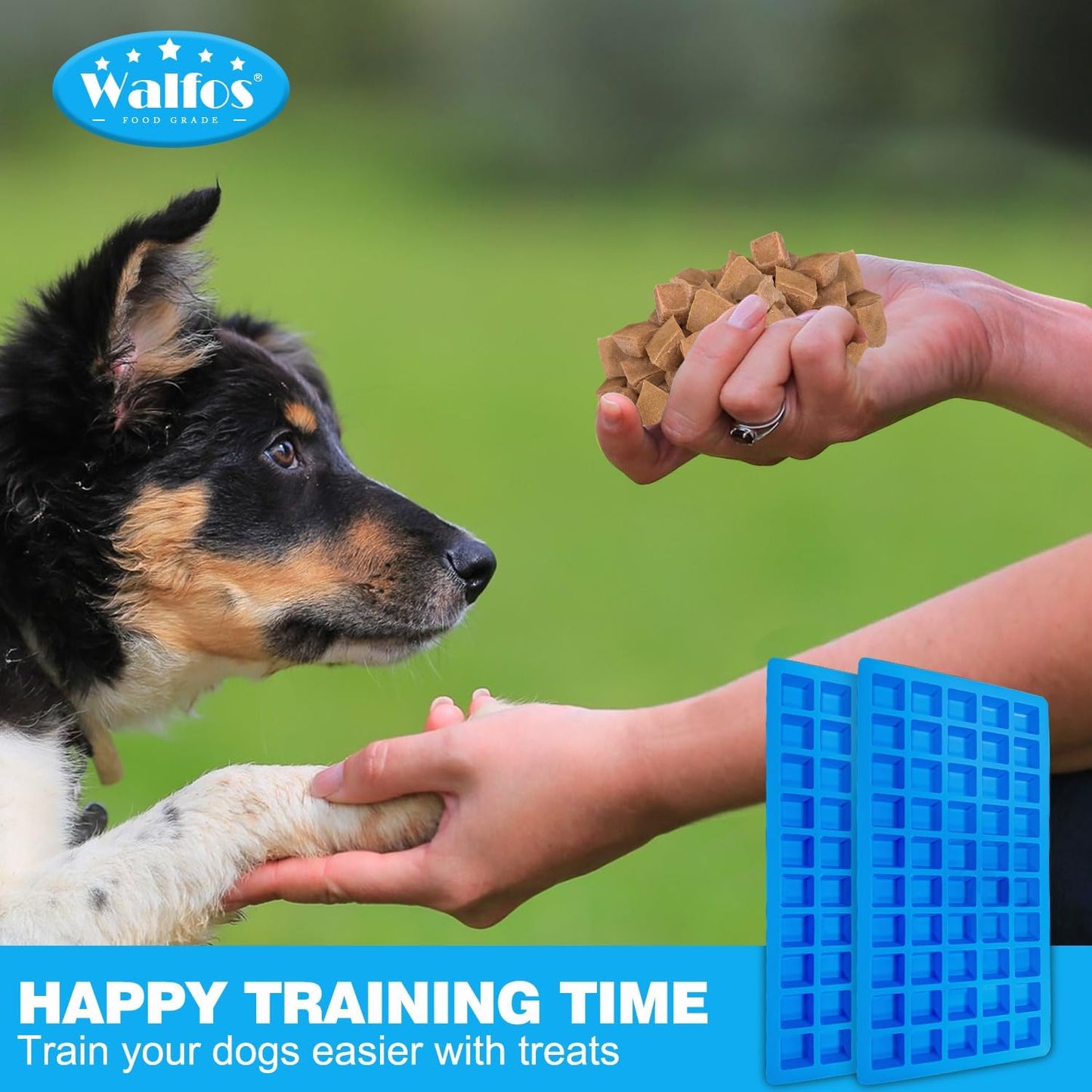 Walfos Square Silicone Molds, Silicone Dog Treat Molds for Baking and Freezing, Non-Stick Food Grade Silicone Baking Molds for Puppy Dog Treats, Chocolate, Candy, Jelly, Mini Ice Cubes, 2 Packs.