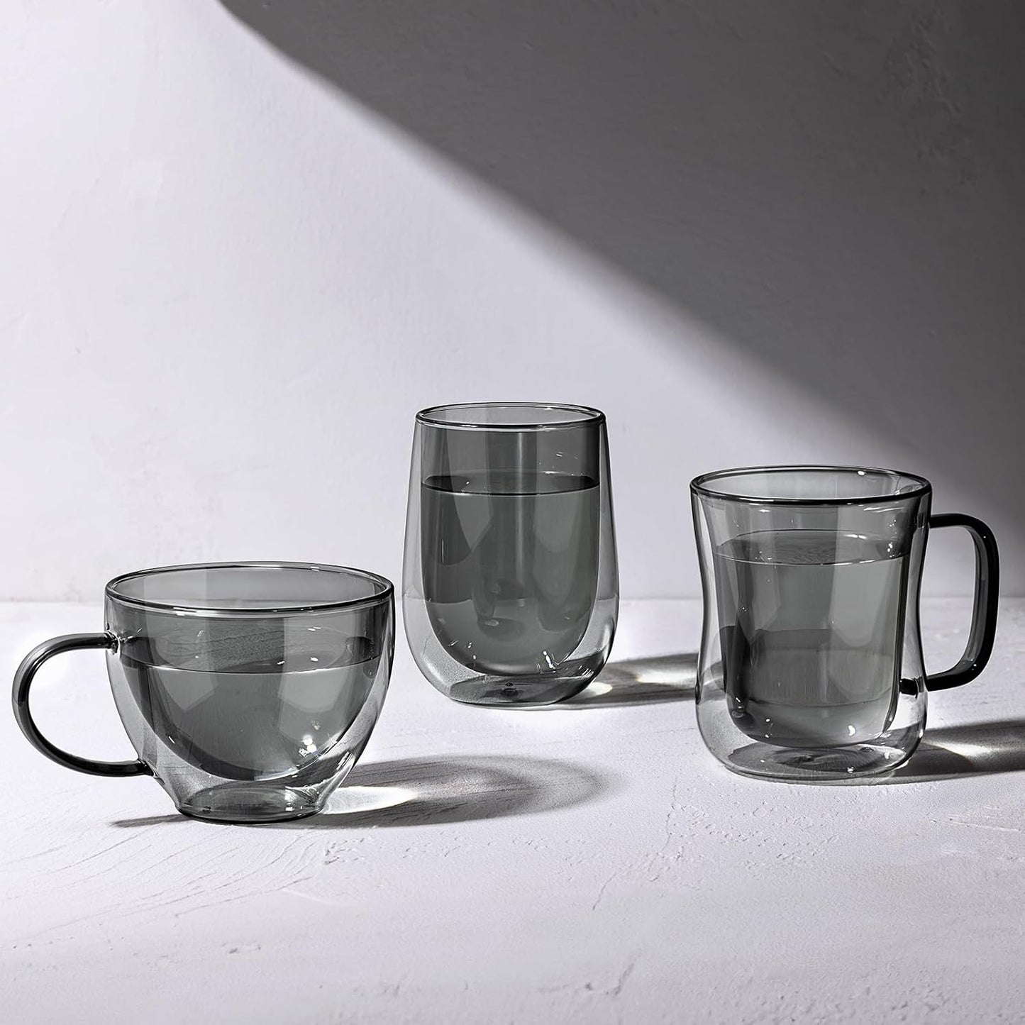 ecooe Black Double Walled Glass Coffee Mug 12 oz Latte Cappuccino Cups Set of 2 Coffee Cups with Handle, Heat Resistant Double Wall Glass Cup for Tea Milk Juice Ice Cream, Birthday Gifts for Mum Dad