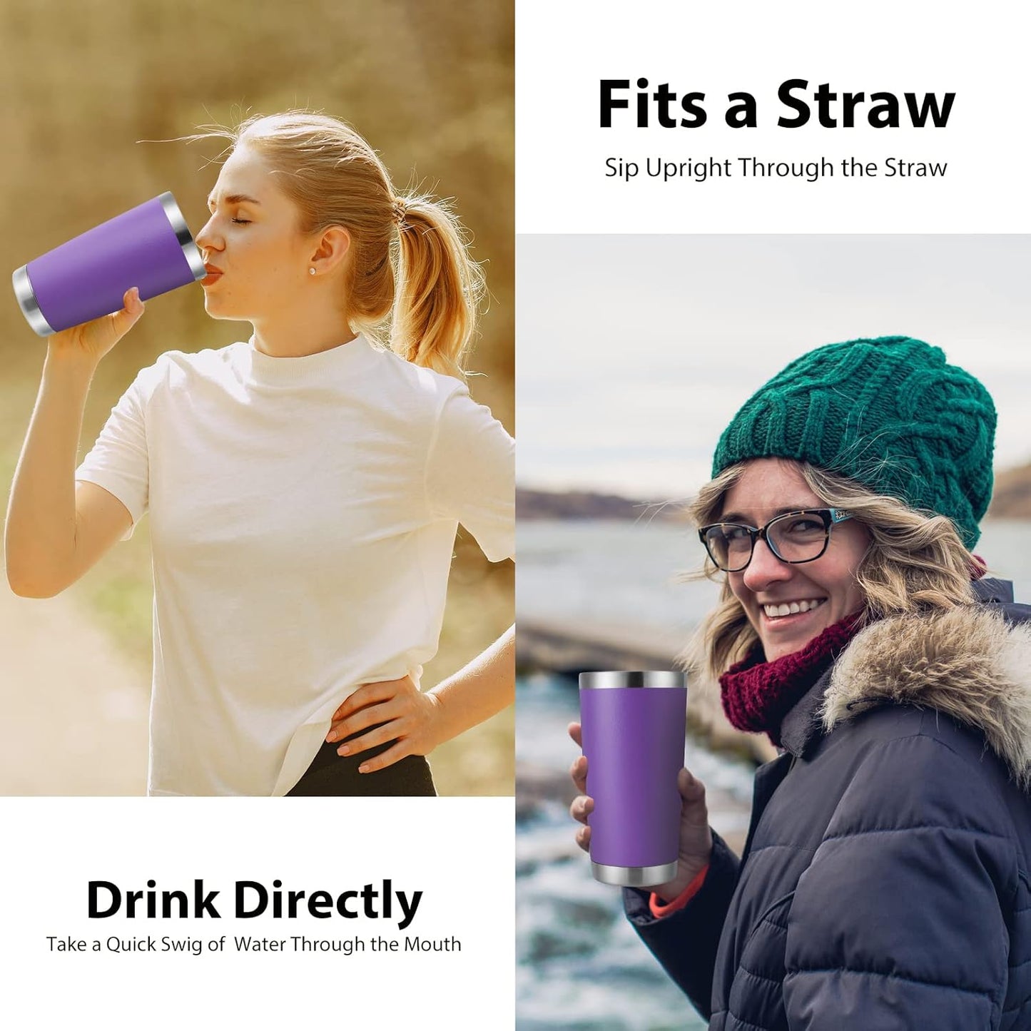 DOMICARE 20oz Stainless Steel Tumbler Bulk with Lid, Double Wall Vacuum Insulated Travel Mug, Powder Coated Coffee Cup (Powder Purple, 12)