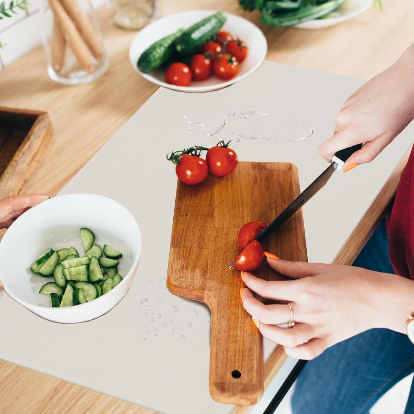 Silicone Mat for Kitchen Counter, Silicone Mat Trimable to Size (Light Grey, 15.7×11.8inch-4pcs), BPA-Free Silicone Placemat, Heat-Resistant NonSlip Table Mat for Air Fryer, Countertop Protector Mat