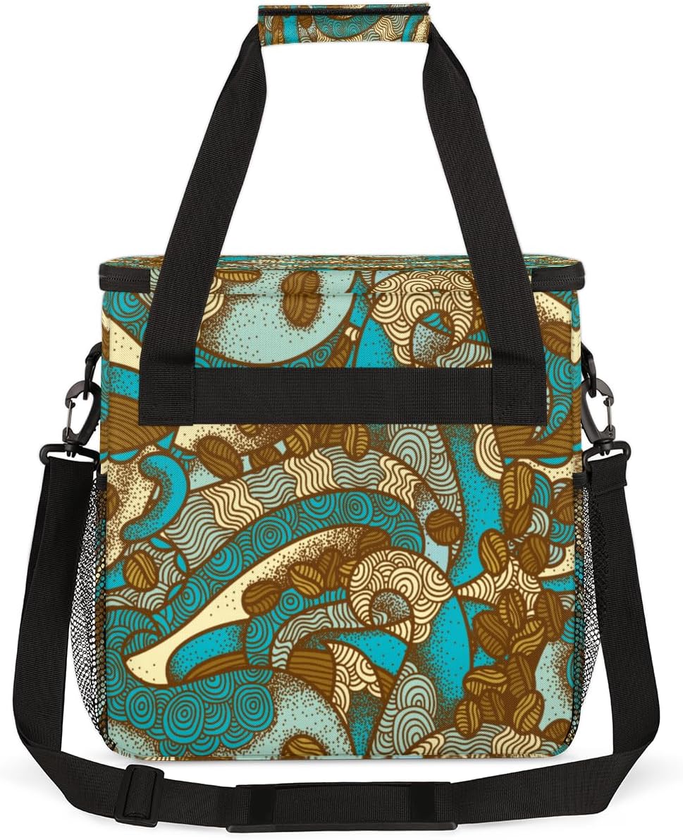 Vintage Boho Coffee Bean Maker Carring Bag Travel Carrying Storage Tote Compatible with Keurig K-Mini or Plus Portable Single Serve Brewer Case Pockets for K-cup Pods