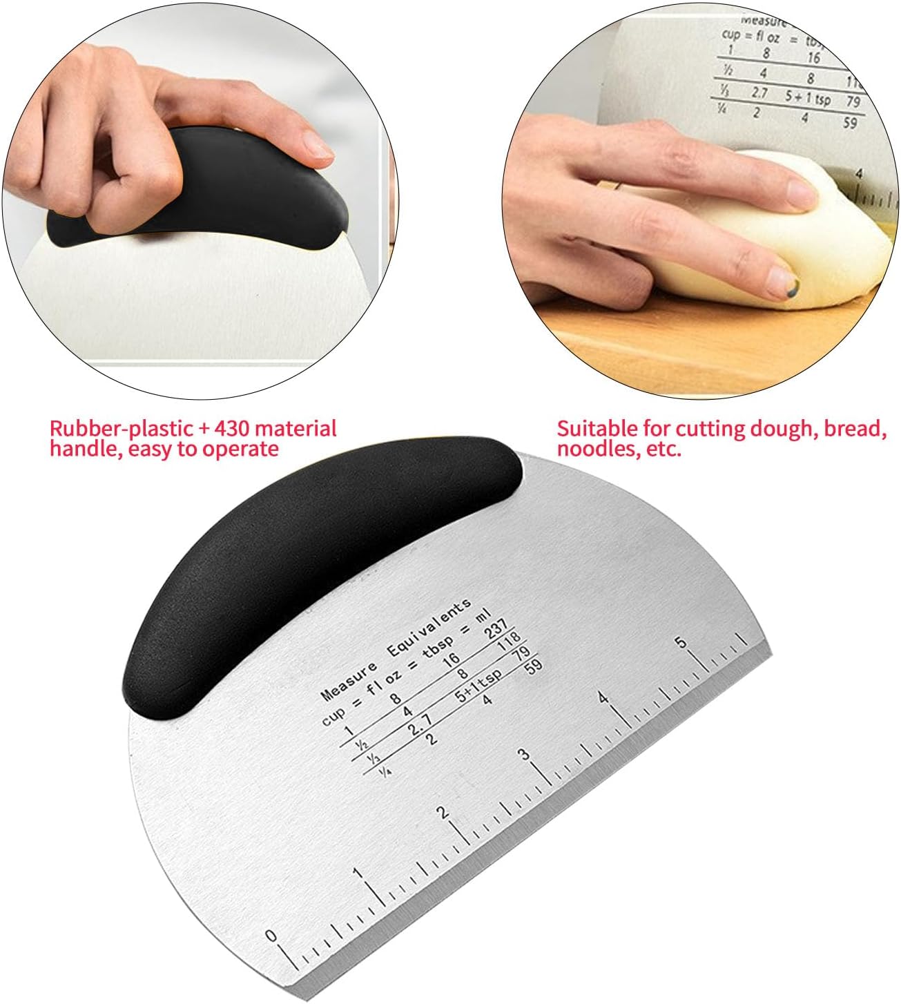 2PCS Dough Scraper Pastry Cutter Dough Cutter Stainless Steel Mirror Polished with Measuring Scale Multipurpose- Cake, Pizza Cutter Pastry Bread Separator Scale Knife (Blcak)