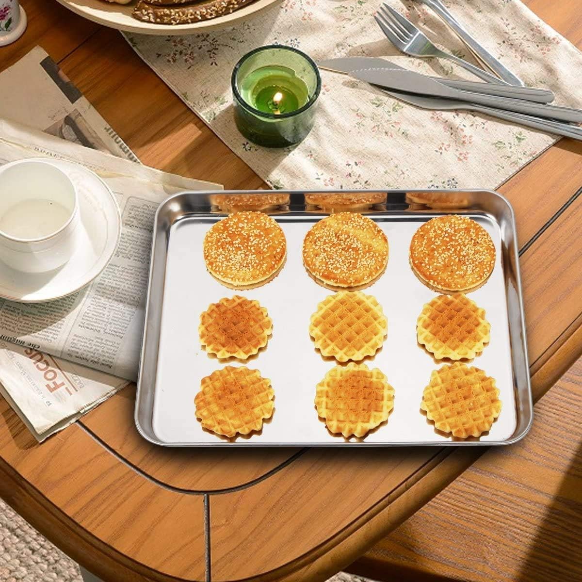 Baking Sheet with Rack Set [2 Pans + 2 Racks], Wildone Stainless Steel Cookie Sheet Baking Pan Tray with Cooling Rack, Size 12 x 10 x 1 Inch, Non Toxic & Heavy Duty & Easy Clean