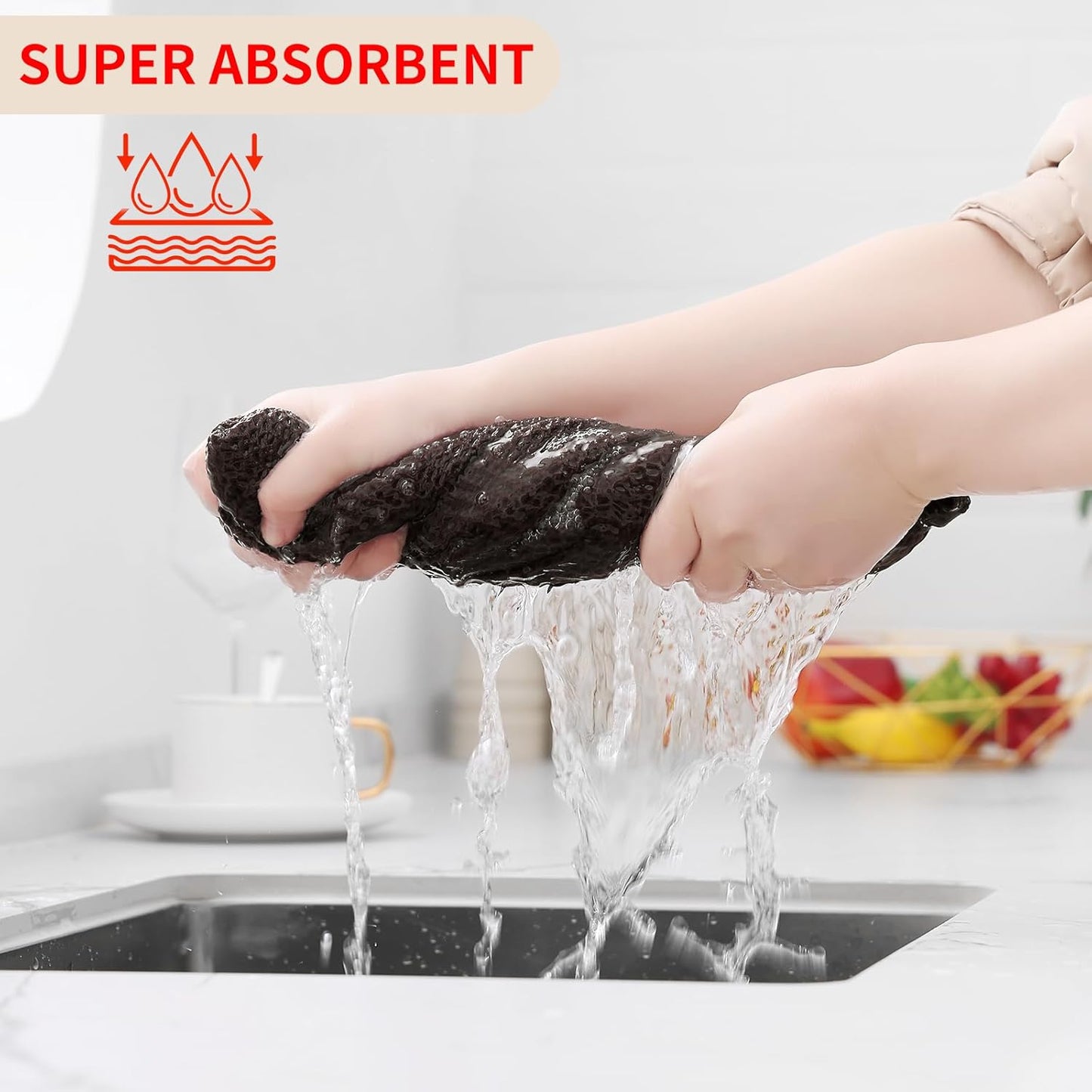 Kitinjoy 100% Cotton Waffle Weave Kitchen Towels, 12-Pack Super Soft and Absorbent Dish Towels for Drying Dishes, Kitchen Hand Towels, 13 in x 28 in, Dark Brown