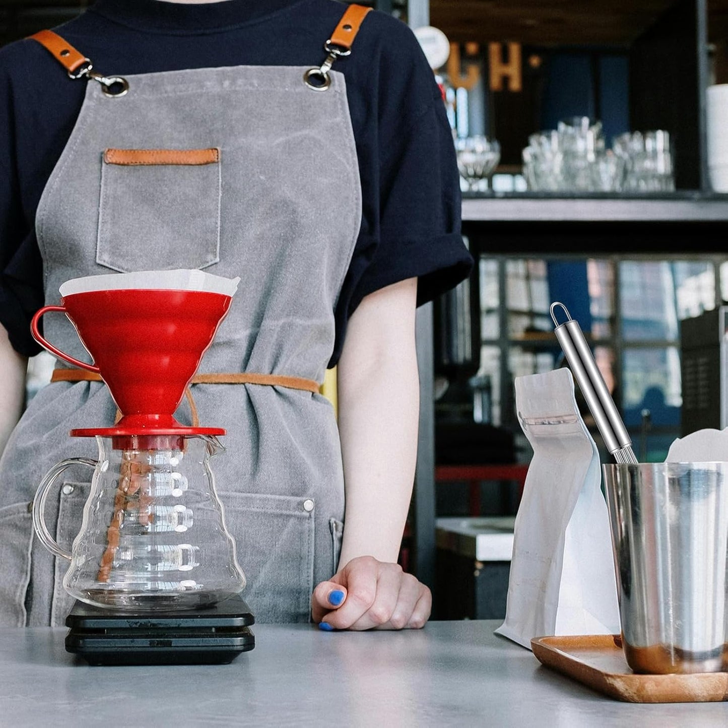 Baderke 2 Pcs Espresso Whisk 11.5 Inch Long Handle Barista Whisk 10 Needles 2 mm Stainless Steel Coffee Stirrer Tool Efficient Mixing Time Saving Reduction Clumping Ideal for Commercial Home