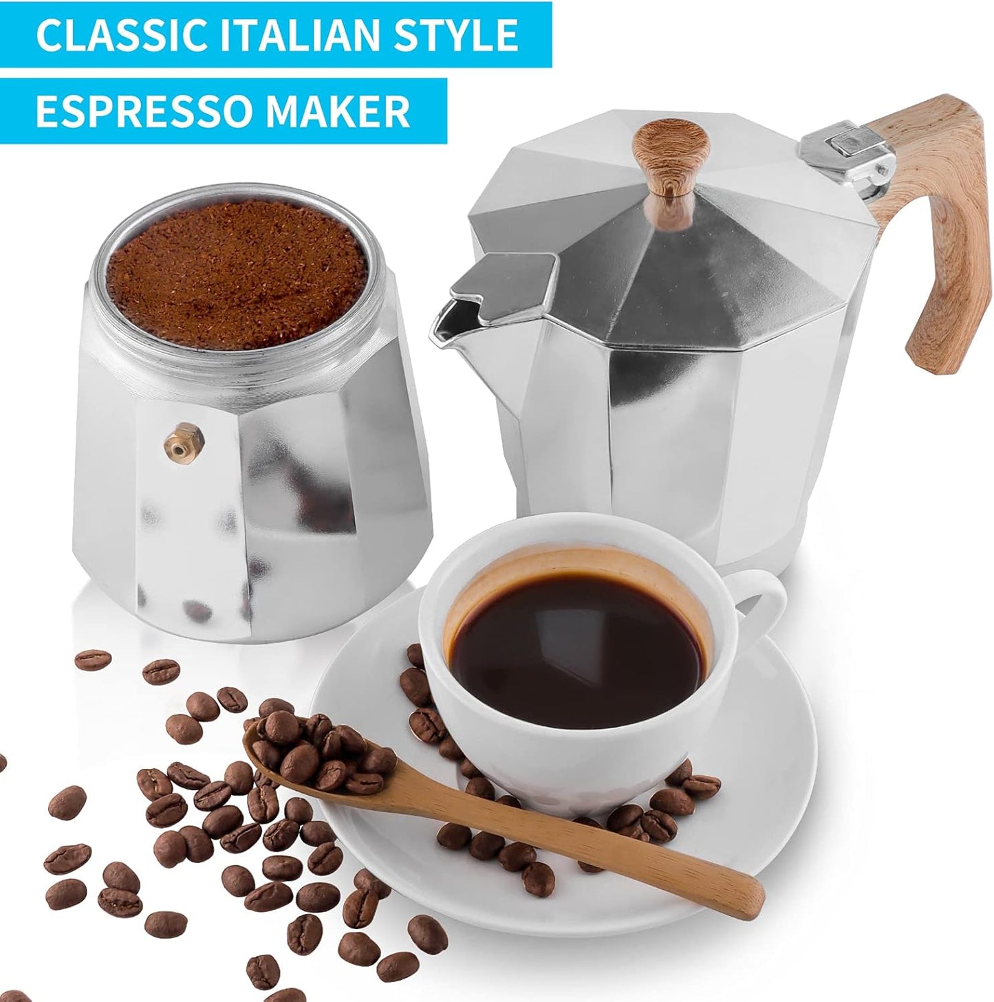 wedrink Stovetop Espresso Maker Aluminum Moka Pot 6 Cups Cuban Coffee Maker Stovetop Coffee Maker Moka Italian Espresso