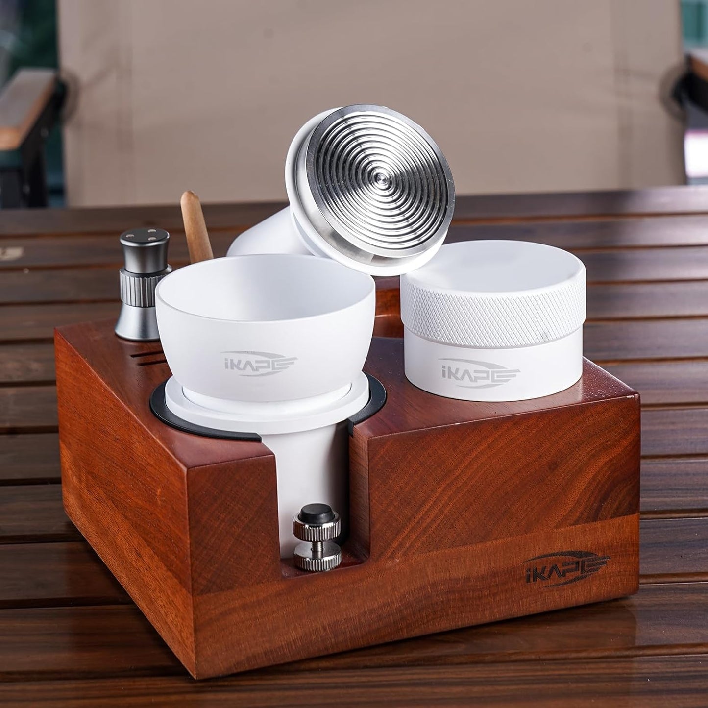 IKAPE 53.3mm Espresso Tamper, Premium Barista Coffee Tamper with Calibrated Spring Loaded, 100% Flat Stainless Steel Base Tamper Fits for Breville Series 54mm Portafilter Basket(White)