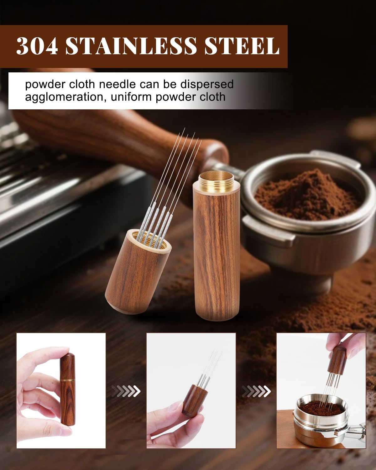 6pcs Espresso Accessories Kit, Barista Kit Espresso Tools Stainless Steel Machine Accessories Coffee Tamper Set for Kitchen, Home Coffee