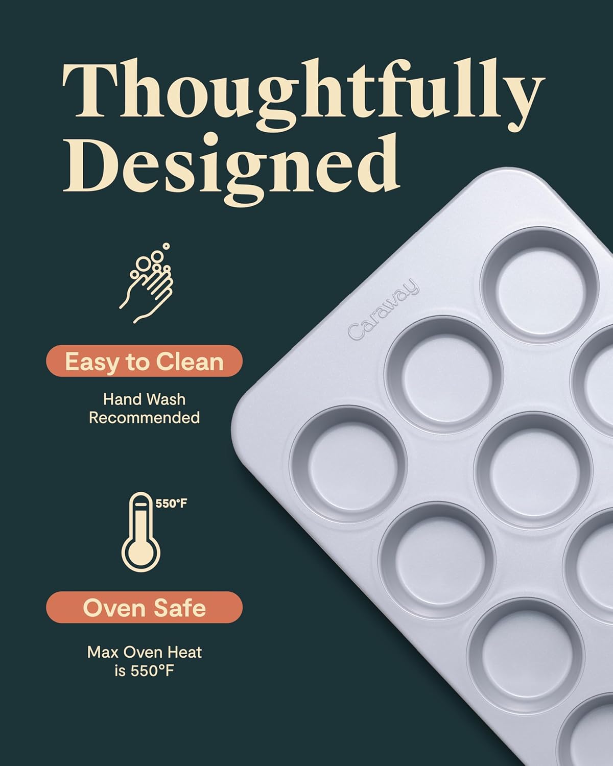 Caraway Non-Stick Ceramic 12-Cup Muffin Pan - Naturally Slick Ceramic Coating - Non-Toxic, PTFE & PFOA Free - Perfect for Cupcakes, Muffins, and More - Marigold