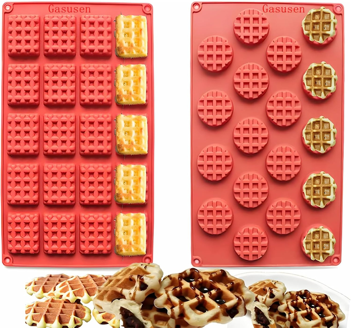 Silicone Waffle Mold Set, 2PCS/Set 18/20 Cavity Mini Silicone Waffle Mold Waffle Making Mold, Non-stick Cake Cookie Chocolate Making Mold for Baking