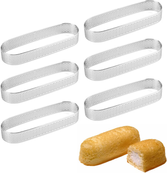 Guowall 6 pack Perforated Oval Tart Rings 304 Stainless Steel Pastry Mould 5 inch Cake Molds for Baking, Nonstick Fruit Tarte Crust Tools (13cm)