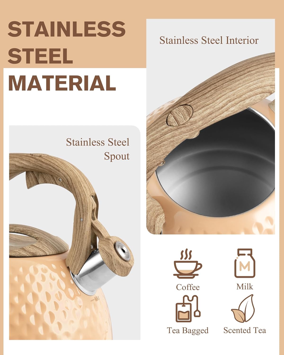 Tea Kettle,2.5 Quart Stovetop Tea Kettles Loud Whistle,Food Grade Stainless Steel Water kettles for Stove Top with Anti-hot Ergonomic Handle,Suitable for All Heat Sources