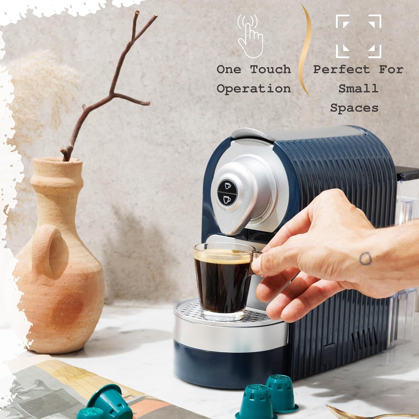 Mixpresso Blue Espresso Machine for Nespresso Compatible Capsule, Single Serve Coffee Maker Programmable for Espresso Pods, Premium Italian 19 Bar High Pressure Pump 27oz, 1400w Capsule Coffee Maker