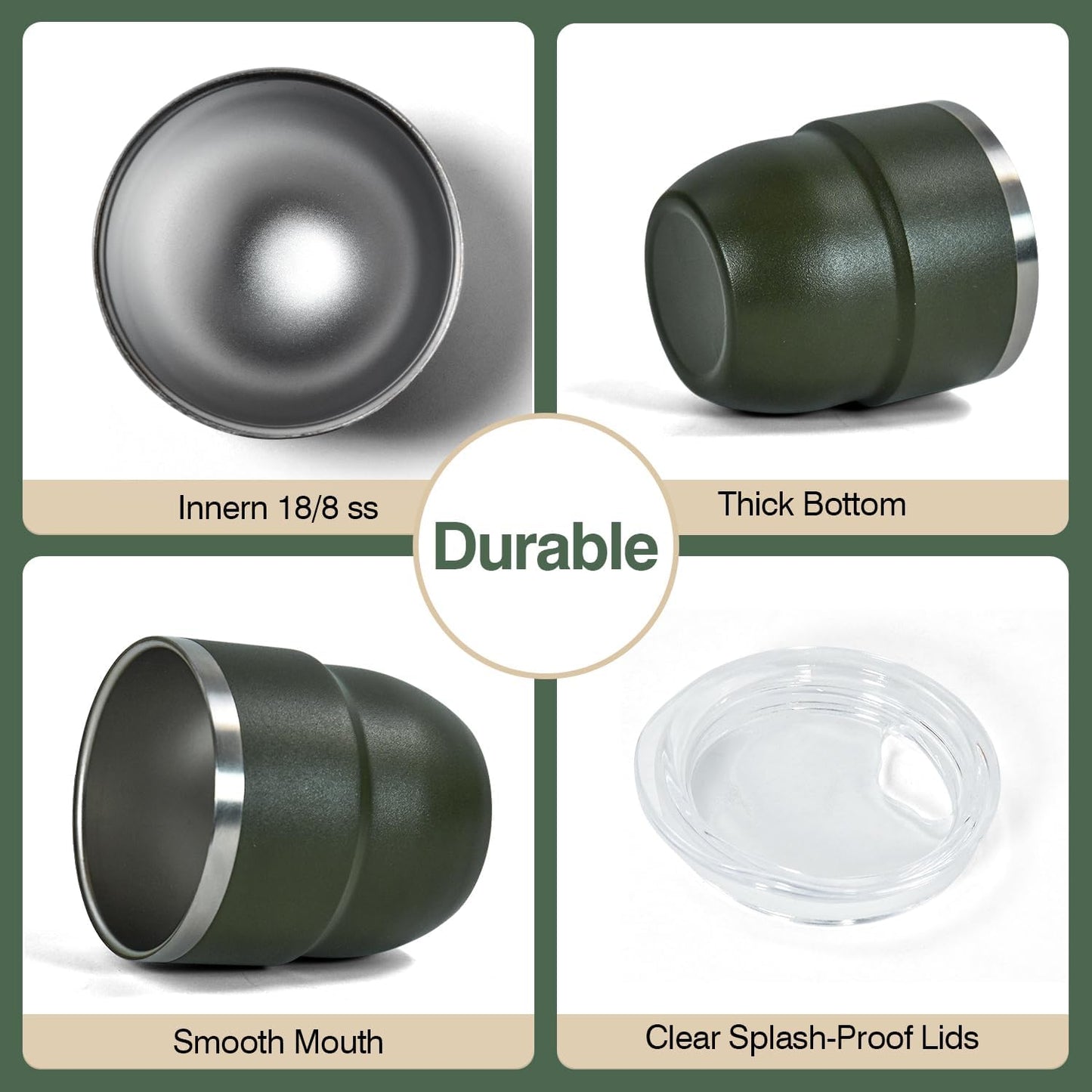 4oz Stackable Cup, Vacuum Insulated Espresso Cup Set of 6, Espresso Shot Cup for Coffee, Double Wall Stainless Steel Mini Tumbler Shot Glasses with Straw and Lid (A-green6P, 4oz)