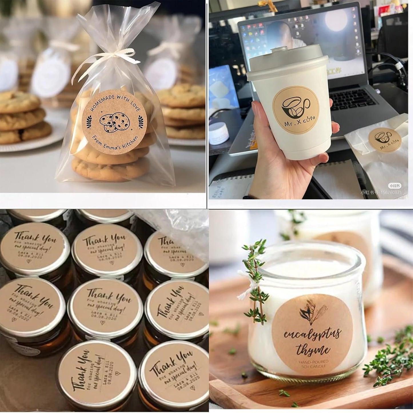 Custom Stickers Kraft Paper Labels Personalized Withe Text, Business Logo Customized Food Jars Labels Bakery Label Sticker Package Favor Canning Circle 100pcs (Style 3)