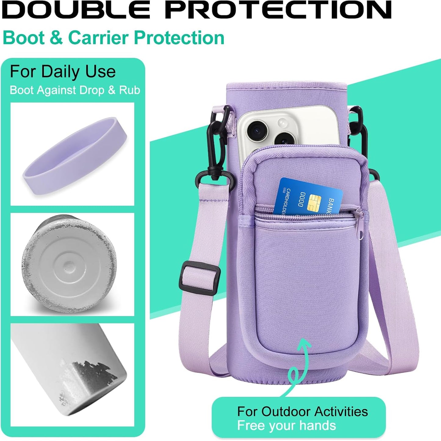 Insulated Water Bottle 32 oz - with Straw & Pop-up Spout Lid, Paracord Handle, Carrier Shoulder Strap, Protective Boot, Wide Mouth Double Walled Vacuum Insulated Gym Water Bottle for Women