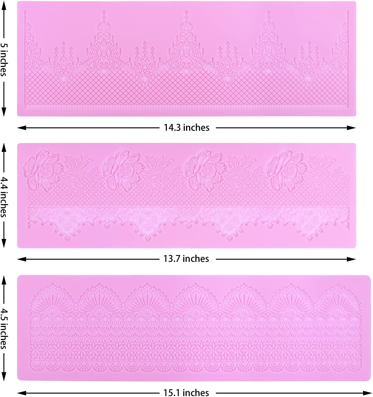 Embossing Lace Fondant Molds - Rose Flower Cake Lace Molds Set of 3