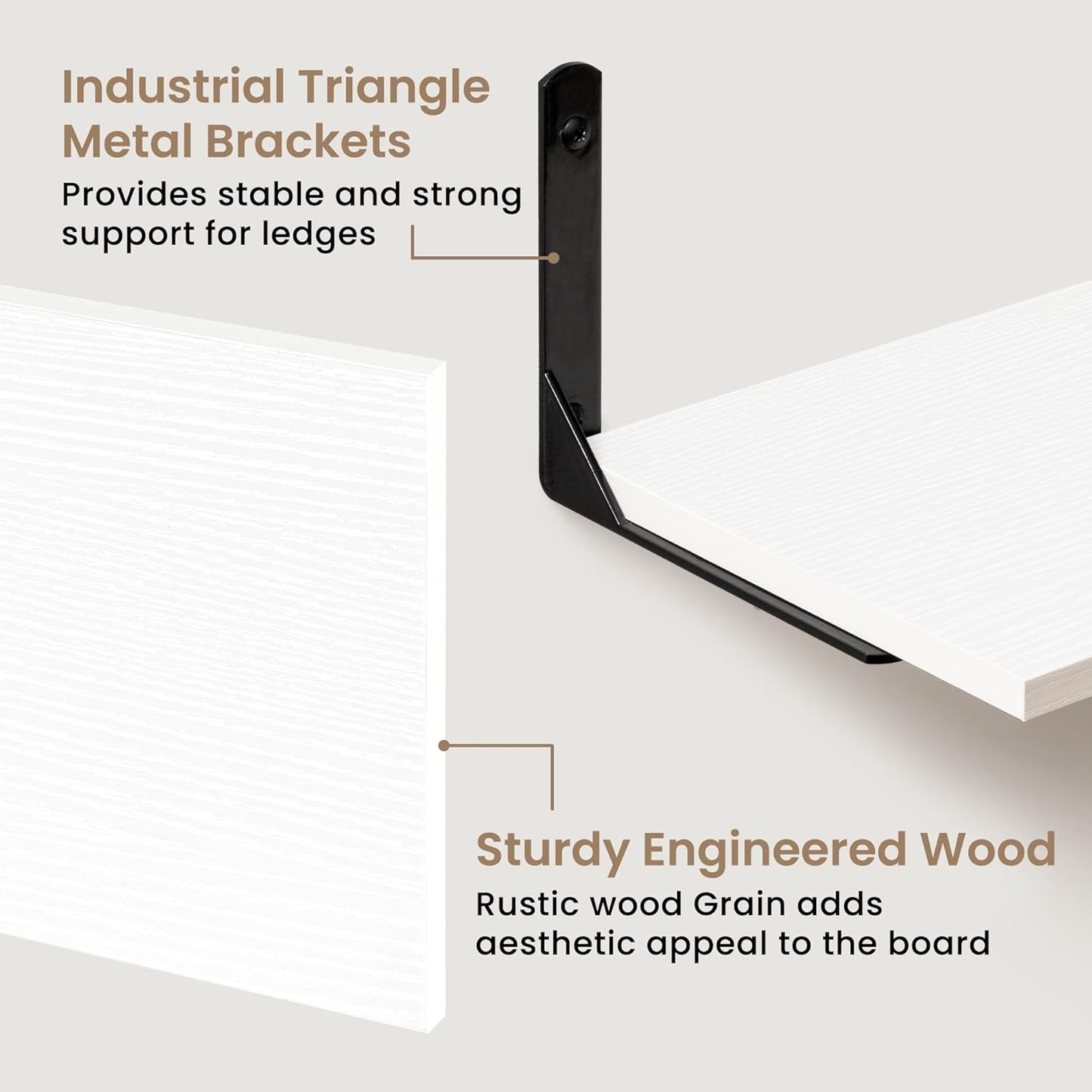 Fun Memories Deep Floating Shelves, 48W x 8D Floating Shelves Set of 2, Wall Mounted Shelf with Metal Brackets, Rustic Wood Wall Shelf for Bathroom, Kitchen and Living Room, White