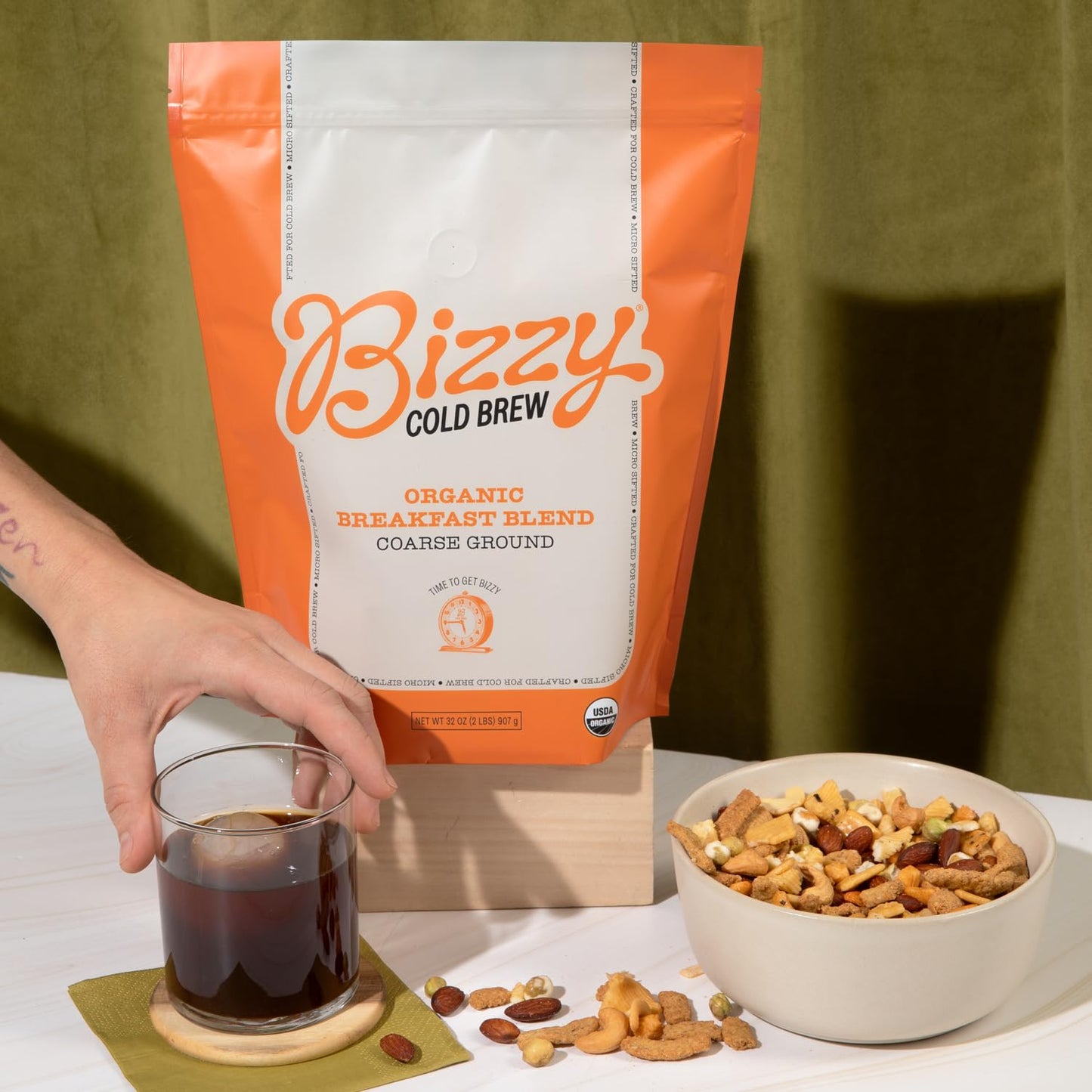 Bizzy Organic Cold Brew Coffee | Breakfast Blend | Coarse Ground Coffee | Medium-Light Roast | Micro Sifted | Specialty Grade | 100% Arabica | 2 LB