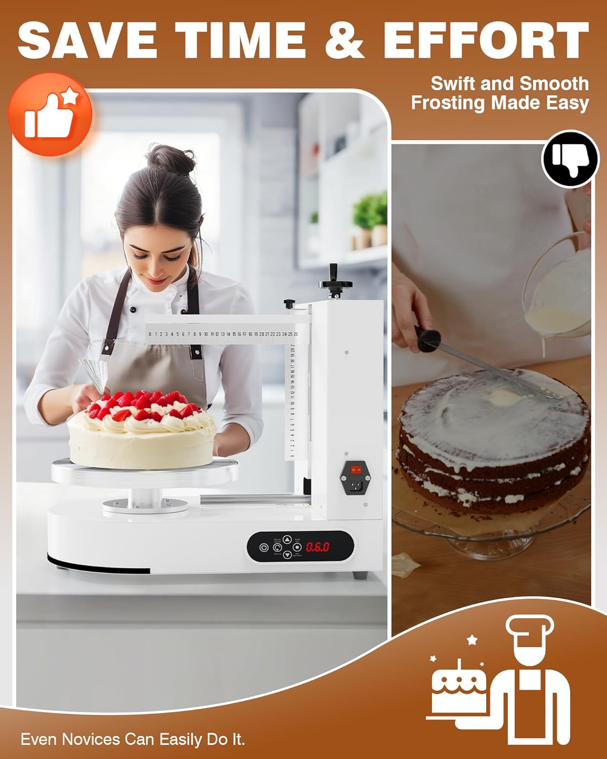 PYY Cake Decorating Machine - Automatic Cake Cream Spreading Machine for 4" to 14" Cake Icing Machine 60-320 RPM with Graduated Scrapers Electric Cake Turntable for Cake Frosting Machine White