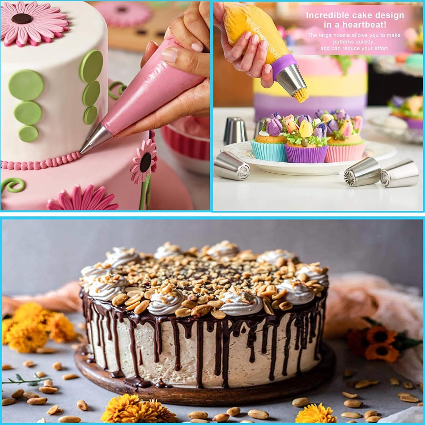 268PCS Cake Decorating Kit - Cake Decorating Tools with Cake Turntable, Piping Bags and Tips Set, 2 Icing Spatulas, 3 Cake Scraper, Russian Piping Kit - Baking Supplies for Beginners