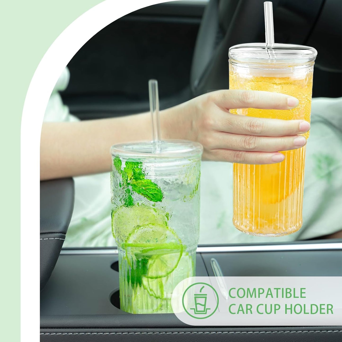 Glass Cups with Lids and Glass Straws, High Borosilicate 20OZ Tumblers (4Pcs) for Coffee, Tea, Juice, Smoothies, Hot/Cold Drinks at Home, Office