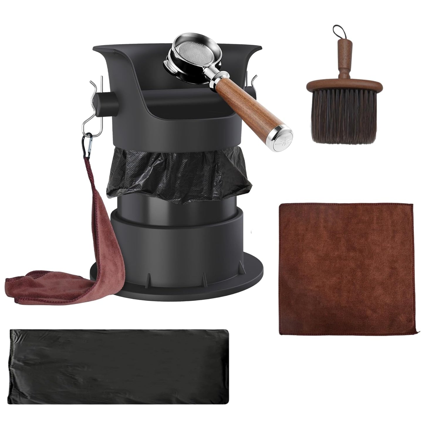 4L Espresso Knock Box, Coffee Grounds Disposal and Recycle Trash Can with Brush, Towel and 100 pcs Collecting Bags, Barista Essential Coffee Accessory for Cafe Shop Home Bars Office Work Breakroom