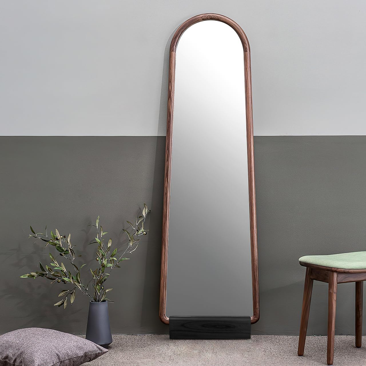 Baluue Wooden Mirror Stand Multi-Use Floor Mirror Support Base, Anti-Slip Wooden Holder for Full Length Ideal for Home Decor and Daily Use 9.84 X 2.95 X 2.67 Inches, Black