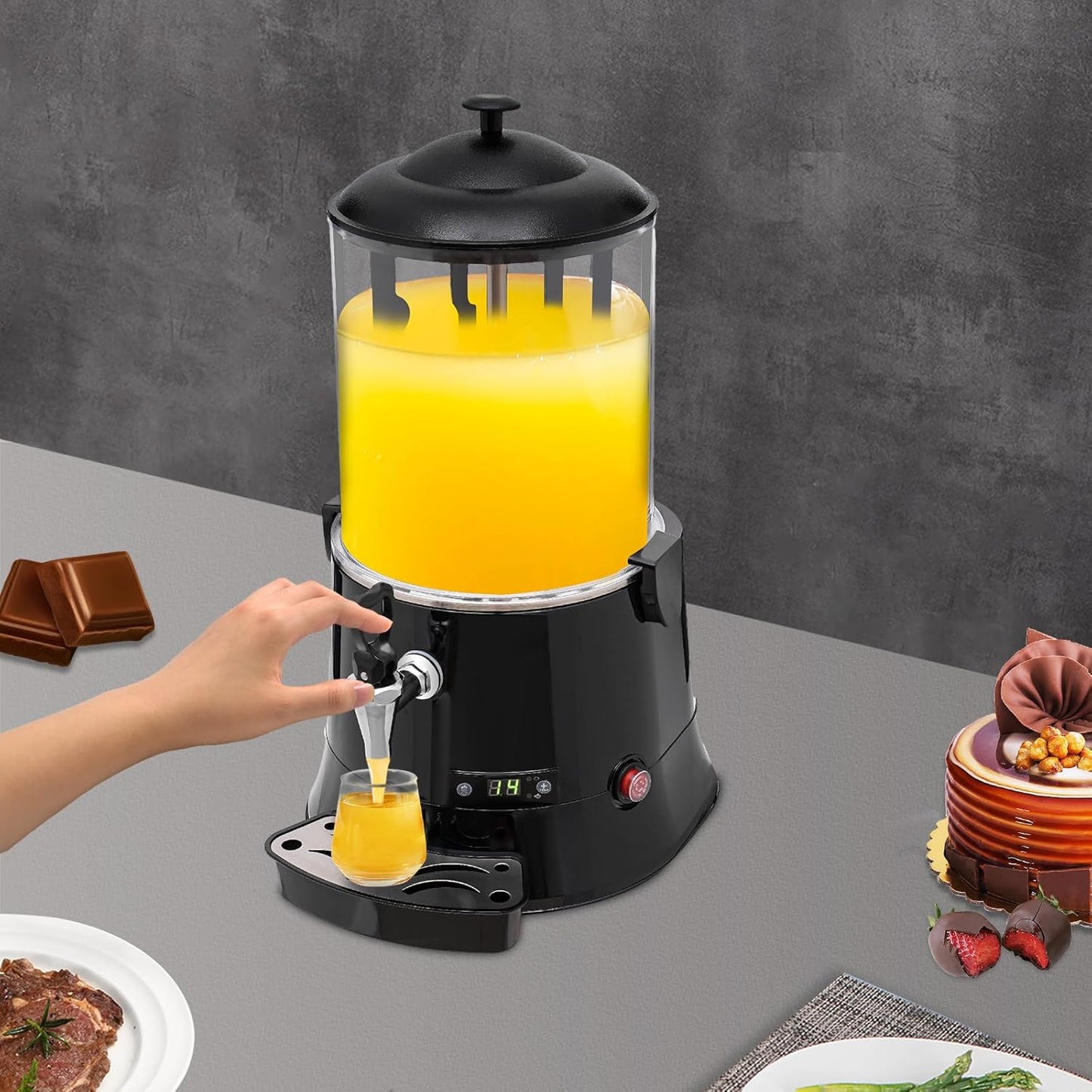 Hot Chocolate Maker Machine, 400W 10L/2.7Gal Electric Stainless Steel Hot Chocolate Dispenser Melting Machine, Commercial Beverage Warmer Coffee Maker for Kitchen Party, Black