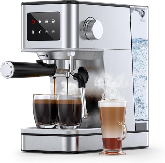 Espresso Machine with Milk Frother, 20 Bar Compact Coffee Machine with Touch Screen & 57.5oz Removable Water Tank for Home, Stainless Steel Espresso Maker for Cappuccino, Latte(2025 updated model)