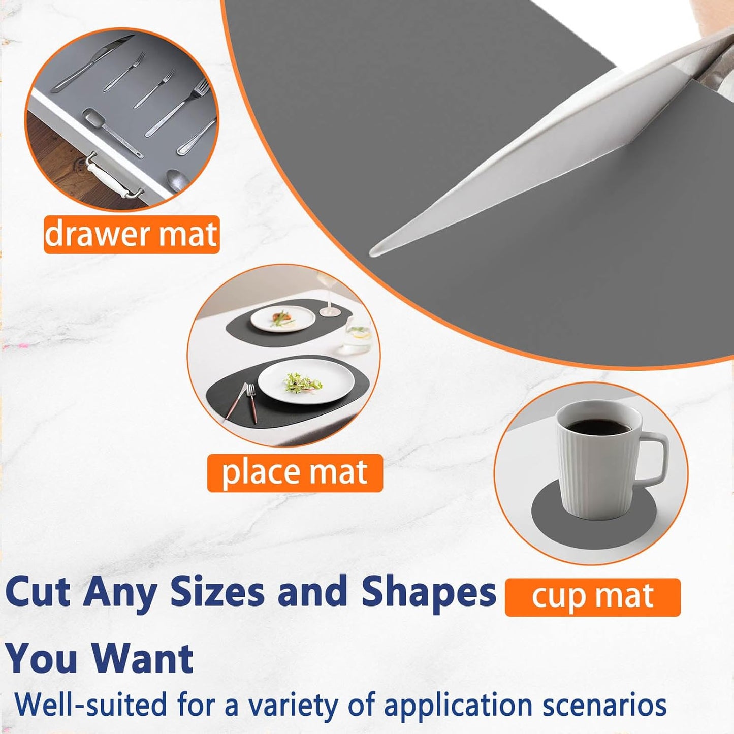 120" x24''(305cmx60cm) Extra Large Silicone Mat for Kitchen Counter, Heat Resistant Countertop Protector, Non-Slip Waterproof Kitchen Island Mat, Easy to Clean, Dark Gray